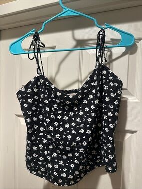 Black & White Floral Tie-Shoulder Women’s Tank Top